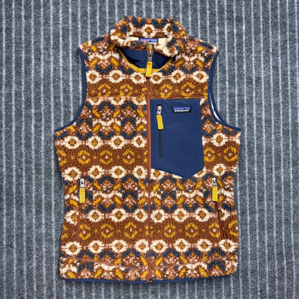 Patagonia Womens Classic Retro-X Fleece Vest Small Brown Geometric Tapestry